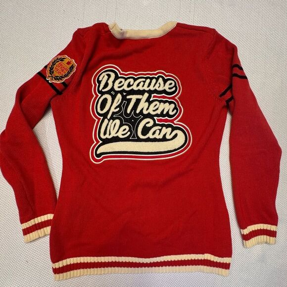 Preppy Because of them we can retro cardigan BIPOC academia 1950s quality cotton - Picture 10 of 13